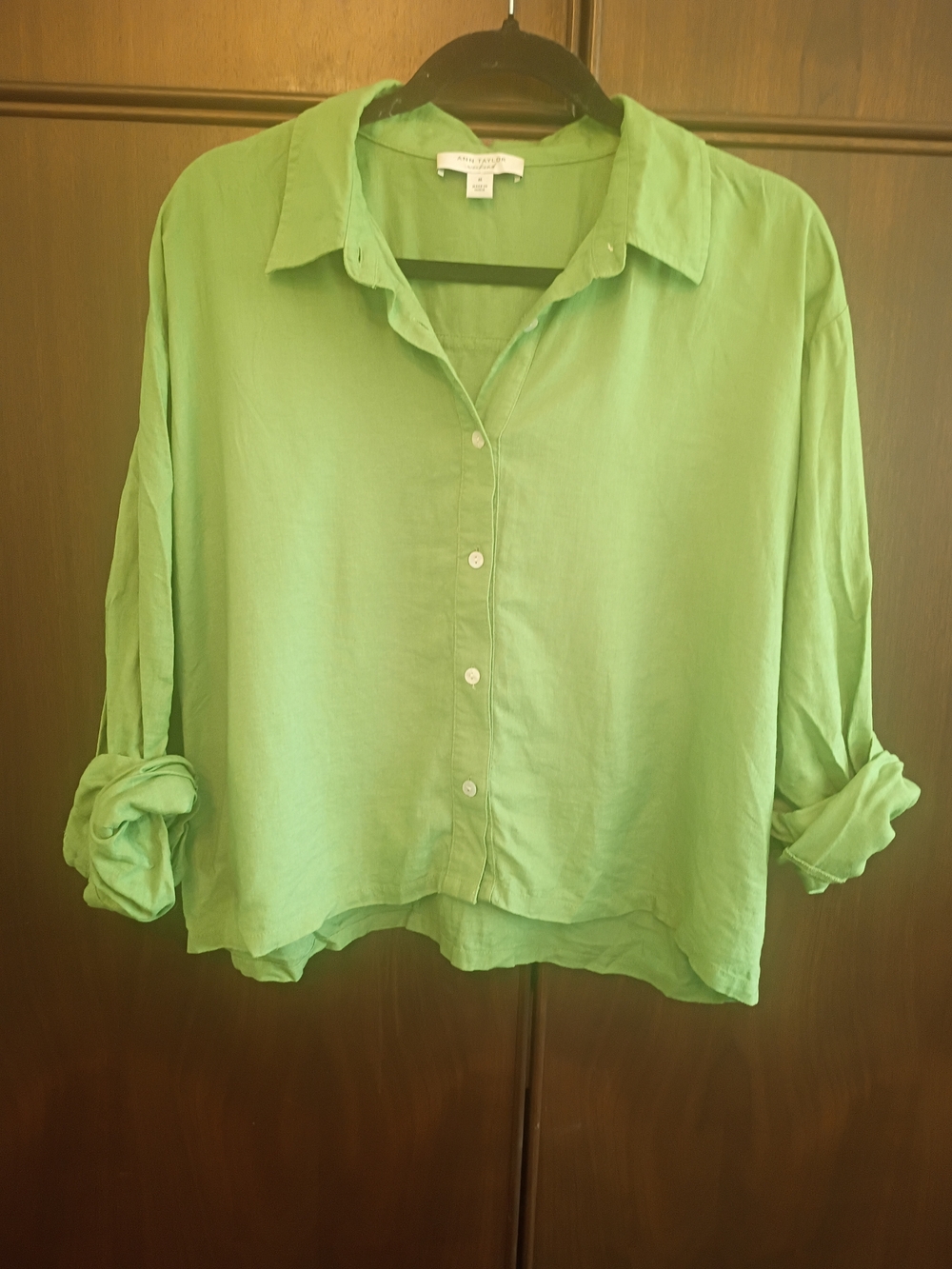 Ann Taylor Lime Green Button-Down Relaxed Shirt